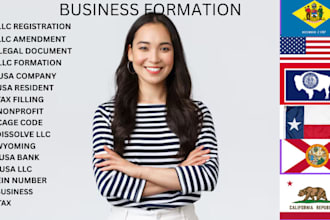 provide USA llc formation registration, nonprofit, uei, us bank, ein number
