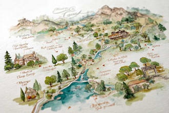 create watercolor wedding invite, wedding map or save the date illustration