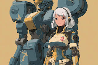custom digital 2d anime mecha art illustration