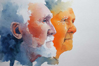 make watercolor portrait of elderly people