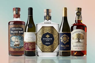 do wine label,logo gin, vodka, whisky, brandy, tequila, beer,whiskey,rum,spirits