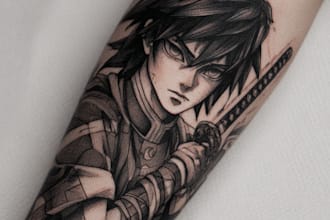 draw custom tattoo design, realistic, traditional, anime