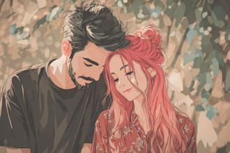 draw romantic couple portrait in manga style
