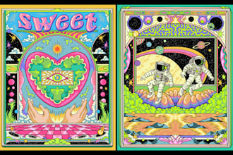 draw colorful psychedelic and trippy illustration