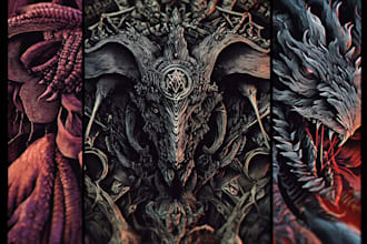draw dark art illustration for merch, album, game art