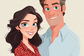 create disney family couple cartoon portrait