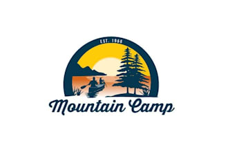 design particular modern mountain camp logo