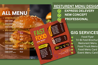 create an eye catching restaurant menu, flyer or brochure