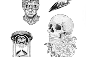 draw symbolic art with a unique monochrome aesthetic