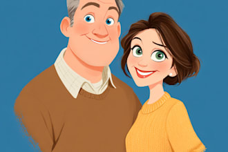 create disney family couple cartoon portrait
