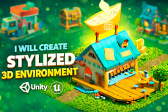 create low poly 3d environment or scene for unity, unreal