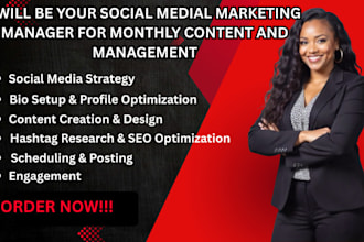 be your social media marketing manager for monthly content and management