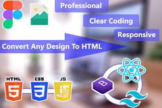 convert figma, PSD, or png to responsive HTML, CSS, react, or nextjs website