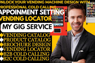 design vending maching flyer, catalogue brochure cold call vending locator