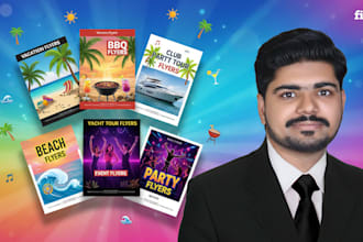 design creative vacation, beach, BBQ, yacht, tour, event and club party flyers