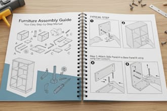 create product guide, step by step, user manual, for furniture assembly