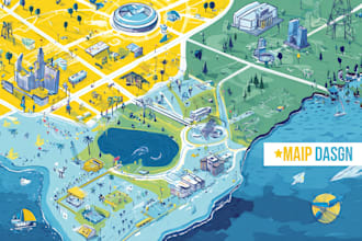 design a travel and event map, city illustration, site plan