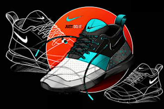 make custom shoe design, sneaker sketchand footwear design concept