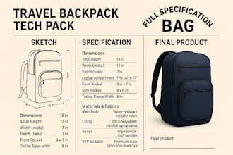 design backpack full tech pack ready for factory fashion  bag tech pack