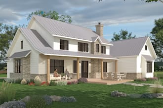 do 3d interior farmhouse design barndominium, tiny house facade rendering