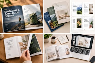design a magazine catalogue or booklet layout for print or digital