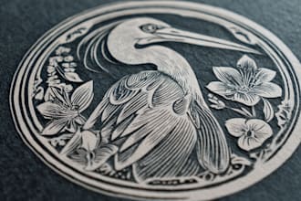 create unique linocut designs for you illustration
