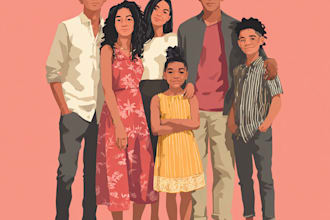 draw cute cartoon portrait, family illustration