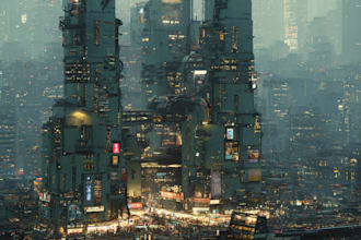 draw a science fiction city, concept art illustration