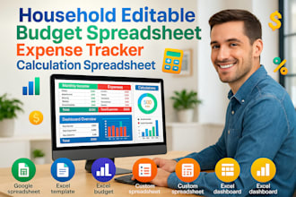 household editable budget spreadsheet, expense tracker, calculation spreadsheet