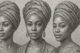 draw african women portrait pencil sketch pen drawing illustration in 24 hours
