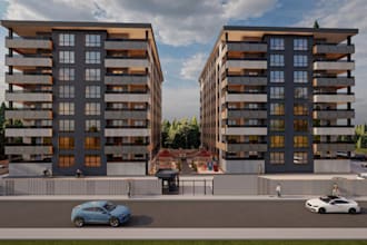 create modern residential apartment,3d site complex,exterior 3d rendering,lumion
