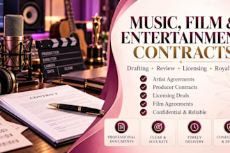 draft and review music contracts, film and entertainment agreements