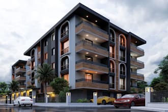 craft modern residential building,realistic exterior 8k rendering,realestate,cgi