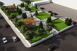 redesign amenity area, car park landscape, render courtyard, mockup files render