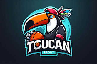 create  beautiful toucan mascot sport logo design in 12 hours