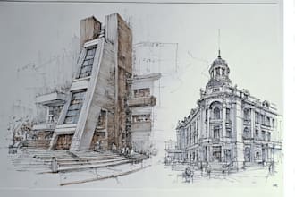 hand draw architecture and urban design sketches