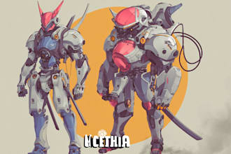 design robots and concept art of futuristic mecha