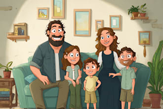 create an epic family or group cartoon illustration