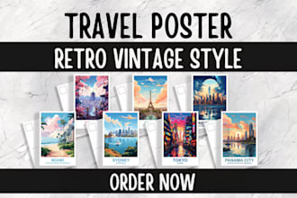 design travel poster tourism flyer banner in vintage retro style of any country
