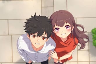 create anime couple art portrait and illustration
