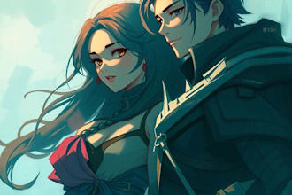 illustrate your anime couple art portrait
