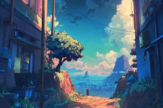 draw a anime background, 2d environment, landscape