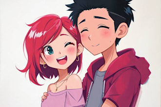 draw anime couple cartoon art and portrait art for you