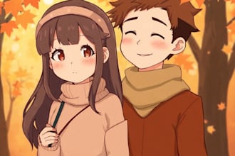 illustrate romantic anime couple portrait in manga style