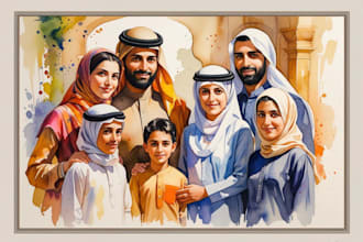 create a watercolor family portrait