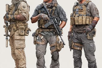 draw 2d game art military character design
