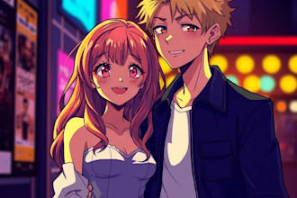 anime couple illustration portraits in my anime manga style