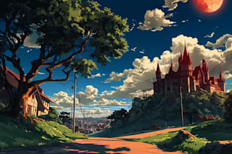 make anime, game ,visual novel and background in anime style