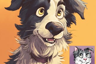 draw a custom portrait illustration of your pet, cat, dog