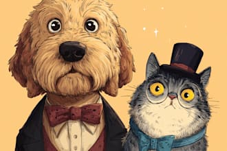 draw awesome pets cartoon dog, cat, etc
